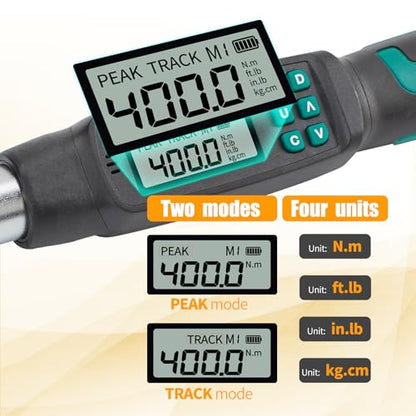 1/2” Digital Torque Wrench Set 8.9-295 ft-lb/12-400 Nm, ±2% Accuracy, LED & Buzzer Alerts, with 3 Adapters (1/4", 3/8"& Extension Bar), Industrial CR-V Steel for Car, Motorcycle, Bike Repair - size: 1/2", 8.9-295 ft-lb (12-400 Nm)