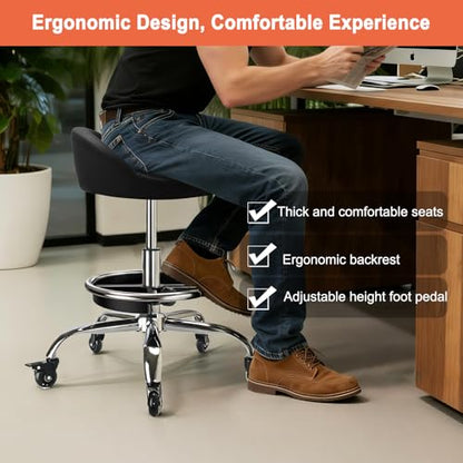 Garage Mechanic Stool Chair, Rolling Workshop Stool with Tool Tray Storage, Height Adjustable Heavy Duty Swivel Task Chair, Mechanic Chair for Garage, Shop, Auto Repair (Style 2)
