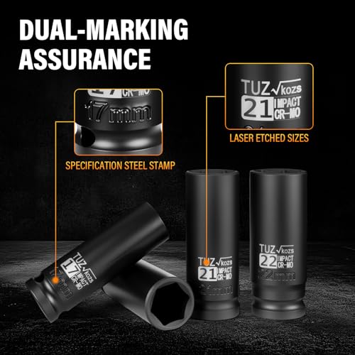 4 PCS 1/2 inch Drive Deep Impact Socket Set, Metric 17-19-21-22mm, 6-Point - size: 1/2" Deep 4pc