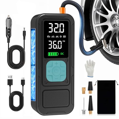 Y34 Tire Inflator Portable Air Compressor,4X Faster Inflation,8000mAh Cordless/12V DC 150PSI Air Pump with Digital Pressure Gauge for Car,Motorcycle,Bike,Gifts for Him - color: Blue, size: 8000mAh