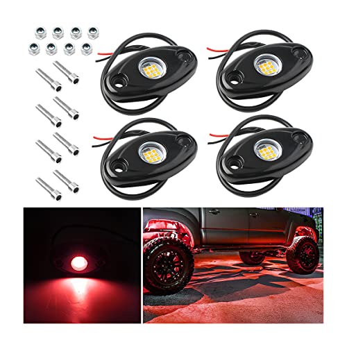 AICEL Rock Lights for Trucks, 4 Pods LED RGB Underglow Light Kit, Red - color: Red