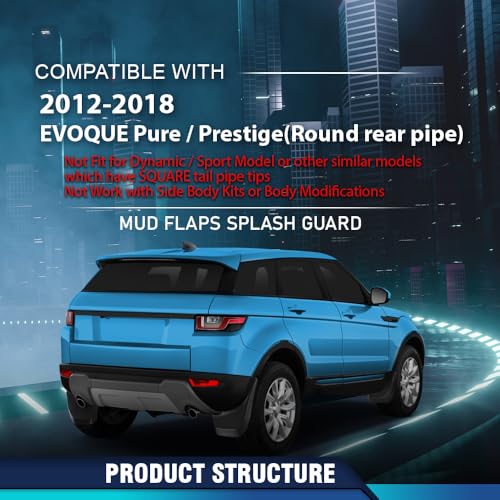 PIT66 Mud Flaps Fit Range Rover Evoque 2012-2018 Round Rear Pipe - size: Fit Rover Evoque 2012-2018