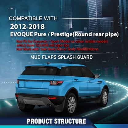 PIT66 Mud Flaps Fit Range Rover Evoque 2012-2018 Round Rear Pipe - size: Fit Rover Evoque 2012-2018