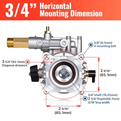 YAMATIC Horizontal 3/4" Shaft Pressure Washer Pump 3000 PSI 2.5 GPM - color: Sliver, size: 3000 PSI