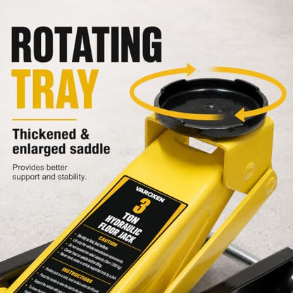 3 Ton Low Profile Hydraulic Floor Jack, Single Piston Heavy Duty Steel Car Jack, 6000LBS, Lift Range 5.3" to 18.5", for Sedan, SUV, MPV and Standard Pickup, Garage Tire Repair - size: 3T
