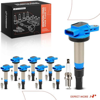 A-Premium Blue Set of 8 Ignition Coil Pack and Iridium Spark Plugs - color: Blue