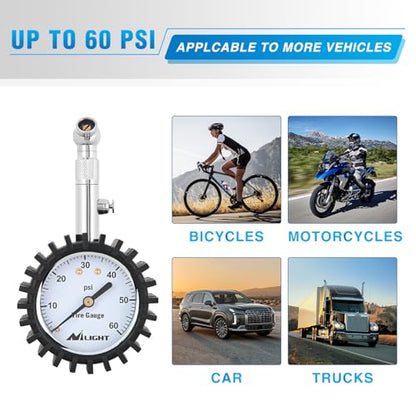 Nilight Tire Pressure Gauge 60PSI Stainless Steel Air Chucks - color: 60psi Tire Gauge