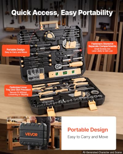 VEVOR 245-Piece Tool Kit, General Home and Auto Repair Tool Set - size: 245-PCS