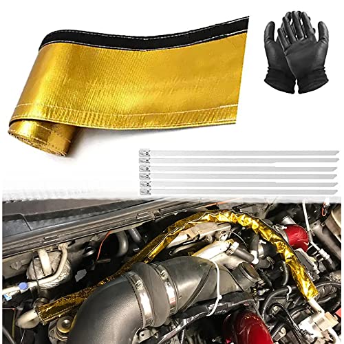 Heat Shroud Sleeving Exhaust Heat Shield Fuel line Wire Heat Sleeve Golden Hose Heat wrap for Ultimate Hi-Temp Protection with 10PCS Metal Zip Ties (1/2''I.D. x 10FT) - color: gold, size: 1/2''I.D.
