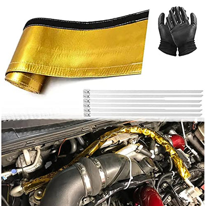 Heat Shroud Sleeving Exhaust Heat Shield Fuel line Wire Heat Sleeve Golden Hose Heat wrap for Ultimate Hi-Temp Protection with 10PCS Metal Zip Ties (1/2''I.D. x 10FT) - color: gold, size: 1/2''I.D.