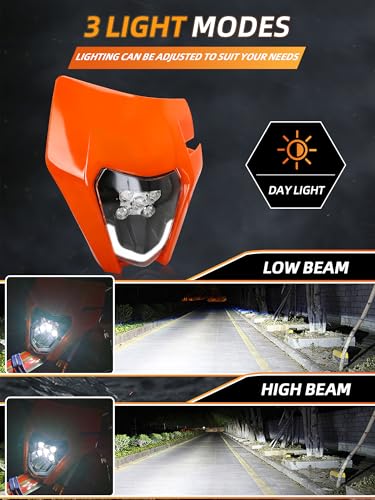 JFG RACING Dirt Bike Headlight LED Universal for SX XCF SXF EXC XC 125-450 - color: orange