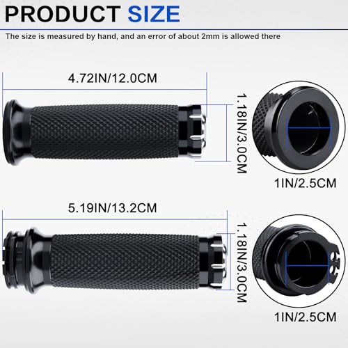 1 Inch/25mm Motorcycle Handlebar Grips Cable Throttle Hand Grips for Harley Touring Softail Dyna Sportster Street Glide Cruisers Choppers - color: black