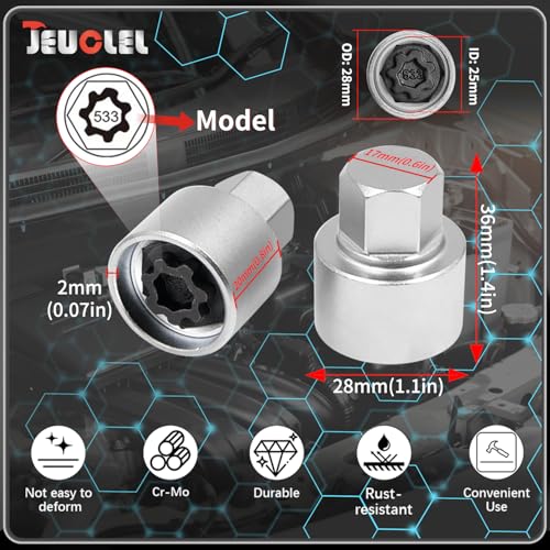 533 Wheel Locking Nut Key for VW, Socket Adapter (OD 28mm-ID 25mm) - size: Socket 533