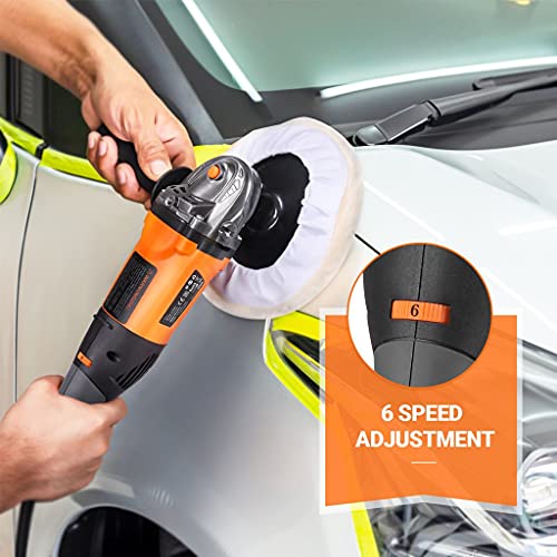 Buffer Polisher, 7-inch Car Polisher, 10A,6 Variable Speeds from 1500~3500 RPM,Detachable Handle, Wool disc, Ideal forCar Sanding, Polishing, Waxing, Paint/Rust Removal - PPGJ05A