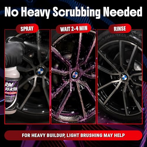 Carfidant Rim Reactor Wheel and Rim Cleaner Spray - Removes Brake Dust & Grime - Safe for BMW, Mercedes, Audi, VW & Porsche - No Scrub, pH Neutral, Non-Acidic Tire Cleaner - 32 fl oz - size: 32 Fl Oz (Pack of 1)