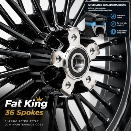 TOFR 16x3.5 Fat Spoke Black Front Wheel For Harley Softail Choppers 00-22 - color: Gloss Black, size: Front:16x3.5