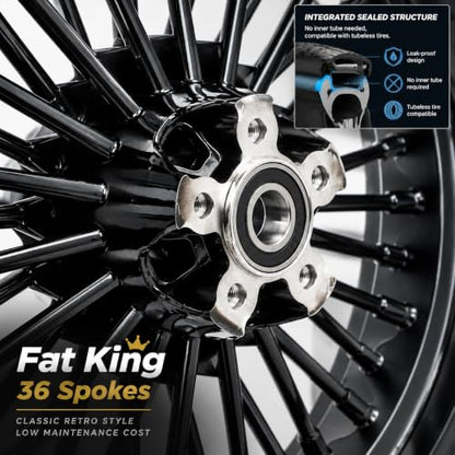 TOFR 16x3.5 Fat Spoke Black Front Wheel For Harley Softail Choppers 00-22 - color: Gloss Black, size: Front:16x3.5