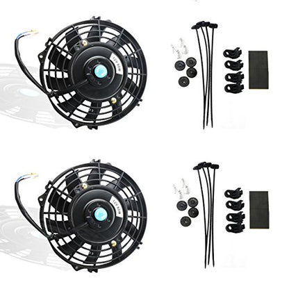 MOSTPLUS Black Universal Electric Radiator Slim Fan Push/Pull 12V + Mounting Kit(7 Inch) Set of 2 - size: 7 Inch, style: Modern