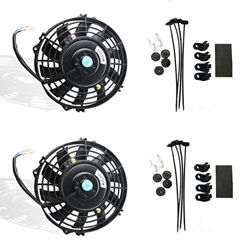 MOSTPLUS Black Universal Electric Radiator Slim Fan Push/Pull 12V + Mounting Kit(7 Inch) Set of 2 - size: 7 Inch, style: Modern