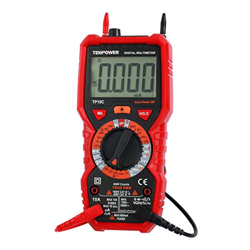 Tekpower TP19C General Purpose Manual-ranging True RMS AC/DC 10A Digital Multimeter with Non-Contact Voltage Detector (NCV), Live Wire Tester & Flashlight