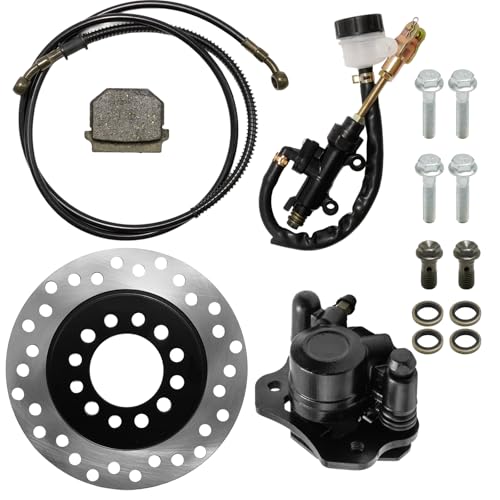 Rear Front Hydraulic Brake Assembly Caliper Master Cylinder Kit, with Disc Brake Plate Rotor Brake Pad, Replacement for Coleman CT100Ut, for 50cc 70cc 90cc 110cc 125cc Go Kart Golf Cart ATV - color: black