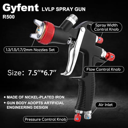 R500 Lvlp Air Spray Gun Kit, 4 Nozzles, 600Ml Cup