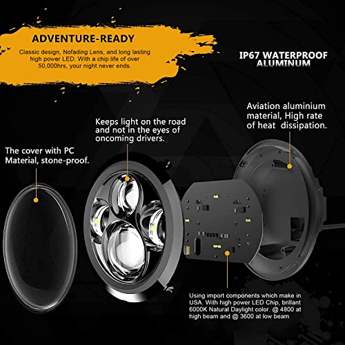 SUNPIE 7 inch Black Head light Compatible with H_arley Street Glide/Electra/Tri Glide, Compatible with Road King - color: Black
