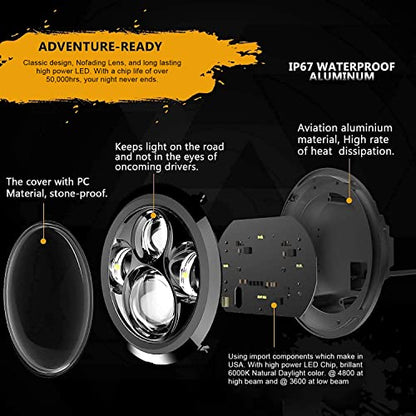 SUNPIE 7 inch Black Head light Compatible with H_arley Street Glide/Electra/Tri Glide, Compatible with Road King - color: Black