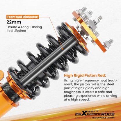 maXpeedingrods Coilovers for Mitsubishi Outlander Sport 2011-2020, for Mitsubishi Lancer 2008-2016, 24 Levels Damping Adjustable Coilovers Suspension Kit, Height Adjustable Shock Lowering Kit Gold