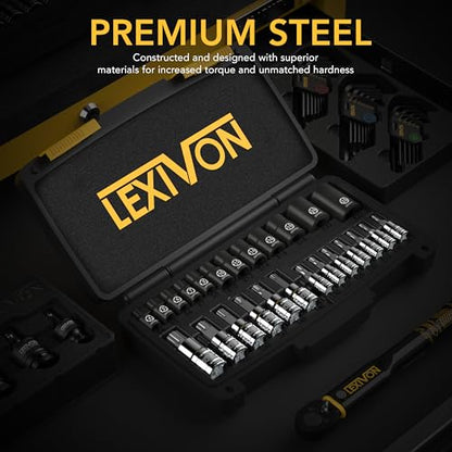 LEXIVON Master Torx Bit and Socket Set, Premium S2 Alloy & Cr-V Steel | 25-Piece, Bit Socket T8-T60 & E-Torx E4-E22 | Heavy-Duty Storage Case (LX-148) - style: Master Torx Bit Socket Set