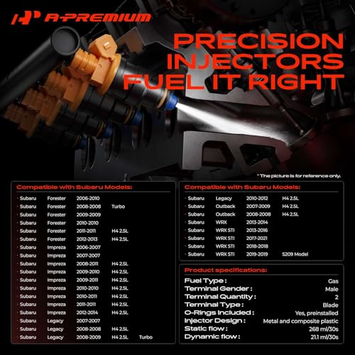 A-Premium Set of 4 Fuel Injectors Compatible with Subaru