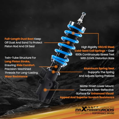 maXpeedingrods T6 Upgraded Coilovers for Chevy Camaro 2010-2015, 24 Levels Damper Adjustable Coilovers Suspension Kit Strut, Height Adjustable Shock Absorber Lowering Kits Blue