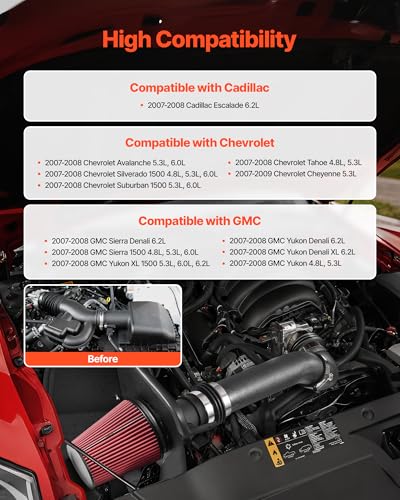 VEVOR Cold Air Intake, 3.5 Inch Cold Air Intake System + Heat Shield Compatible with 2007-2008 Cadillac Escalade, Chevy Silverado/Suburban, GMC Sierra/Yukon, High Flow Filter Kit Improve Horsepower - size: 2007-2008 Chevy/GMC