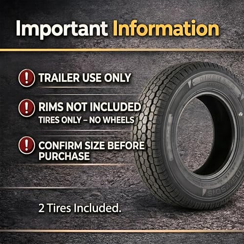 Set of 2 ST205/75D15 Trailer Tires for Utility, Boat & Cargo Trailers, Durable Heavy-Duty Replacement Wheels