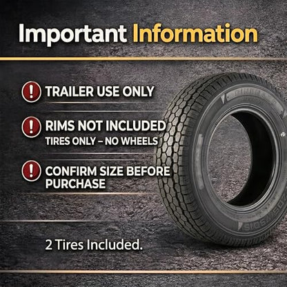 Set of 2 ST205/75D15 Trailer Tires for Utility, Boat & Cargo Trailers, Durable Heavy-Duty Replacement Wheels