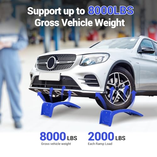 Car Ramp Set of 2, Support 8000lbs Gross Vehicle Weight, Heavy Duty Auto Truck Ramps, Solid Steel Vehicle Ramp Ideal for Oil Change and Car Repair, Ideal for Easy Home Garage Maintenance - color: Blue