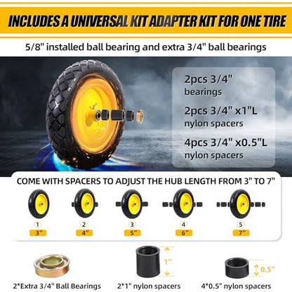 MZREXN 4.80/4.00-8" Wheelbarrow Tires, 15" Flat Free Tire and Wheel - color: Yellow-2pcs