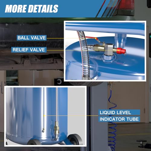 LARBANKE 20 Gallon Waste Oil Drain Tank with Wheels,Air Operated Drainer Oil Change Tank,Oil Drain Container with Adjustable Funnel Height,for Easy Oil Removal,Blue