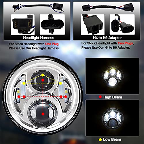 AlyoNed 7 inch Motorcycle LED Headlight 4.5" Fog Passing Lights DOT Kit Compatible with Harley Davidson Fat Boy Street Glide Heritage Softail Road King Switchback Electra Glide Ultra Classic Chrome - color: Chrome