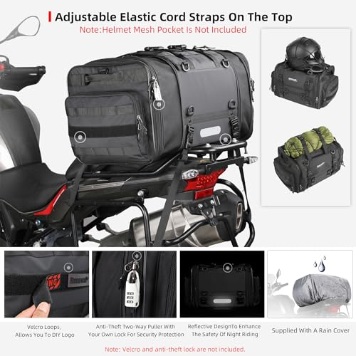 Rhinowalk Motorcycle Tail Bag, Expandable Motorcycle Travel Luggage Bags 33-45L, Waterproof All-Weather Trunk Rack Bag with Sissy Bar Straps & Helmet Rain Cover-Black - color: Black 33-45L