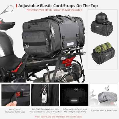 Rhinowalk Motorcycle Tail Bag Expandable Motorcycle Travel Luggage 80L Waterproof All Weather/Trunk/Rack Bag with Sissy Bar Straps-Black - size: Black 60-80L