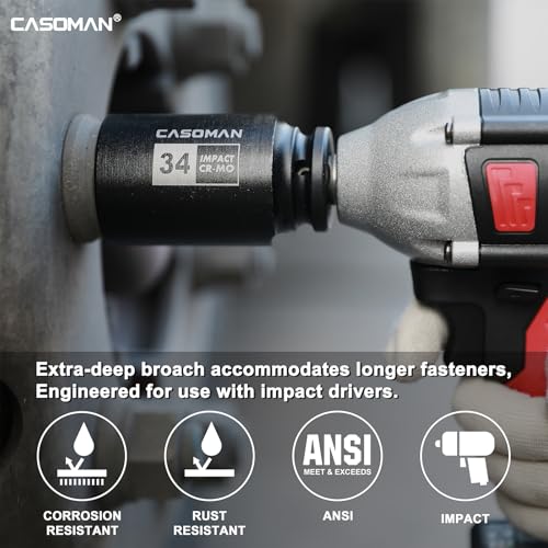 CASOMAN 1/2” Drive Deep Big Impact Socket Set, 21 - Piece Large Spindle Axle Nut Impact Wrench Socket Set, 6 Point, CR-MO, Metric & SAE, 27mm - 41mm, 1-1/16" - 1-5/8"