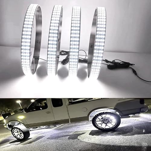 17in Pure White Wheel Ring Lights,12V New Upgrade Quad Rows 1248-LEDs Waterproof Tire Rim Light with RF Remote APP Control for Truck Car SUV Pickup - size: 17IN
