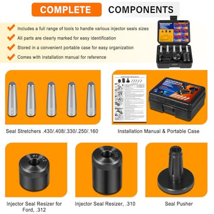 34720 Injector Seal Installer Kit 8Pcs Fits for Ford GM and Subaru Engines etc. Precision Fuel Injector Seal Installation Tool