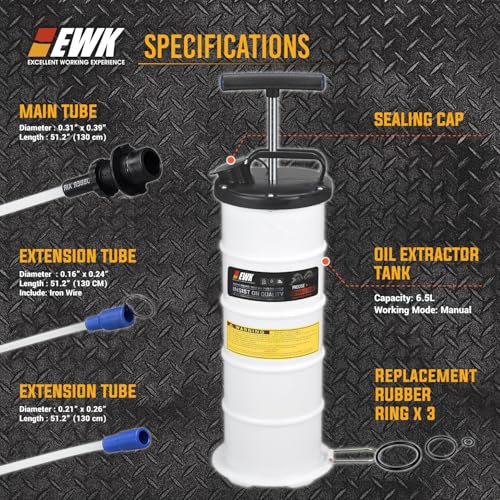 EWK 6.5L Manual Oil Extractor Pump for Oil Change, Fluid Evacuators for Cars, Boats, Jet Skies, Lawnmowers, Quick Oil Drain in 10 Pumps (6.5L + 32mm Oil Filter Wrench) - size: 6.5L + 32mm Oil Filter Wrench