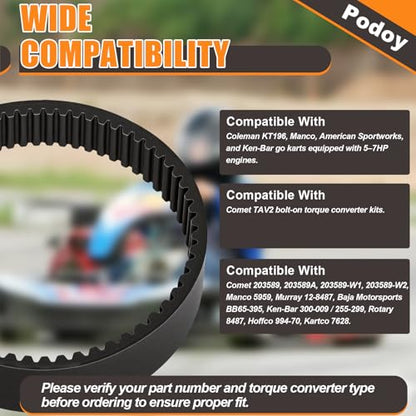 Podoy 203589/5959 Go Kart Drive Belt for 30 Series Go Kart 5-7 HP Engines