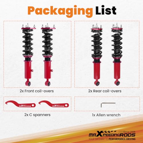 maXpeedingrods Coilovers for Lexus GS300 1998-2005, for Lexus GS430 2001-2005, 24 Levels Damper Adjustable Coilovers Suspension Kit, Height Adjustable Shock Absorber Struts, Lowering Kit, Red