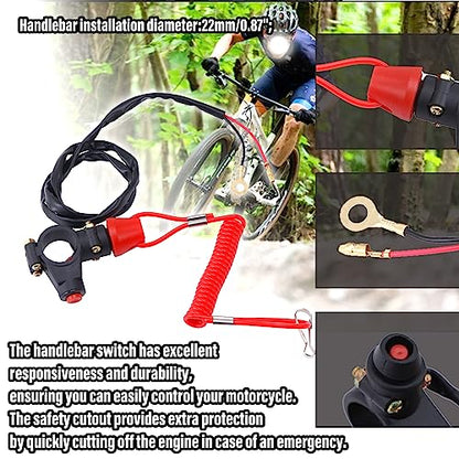 PLAXNS 7/8" 22mm Handlebar 2 Wire Tether Kill Switch Replacement for 110cc 125cc Taotao Dirt Pit Bike ATV 4 Wheeler Quad Trail Bike Go Kart