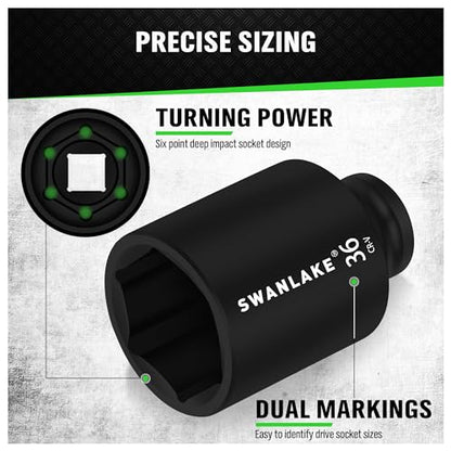 SWANLAKE 9-Piece 1/2" Impact Axle Nut Socket Set, Deep Metric Large Socket Set, 29mm 30mm 31mm 32mm 33mm 34mm 35mm 36mm 38mm, Cr-V Spindle Joint High Torque Wheel Nut Sockets - style: 1/2" Large Metric