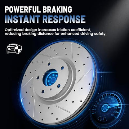 Front Rear Disc Brake Rotors 2 Pcs Drilled Slotted Brake Rotors Set Replacement for 2007 2008 2009 2010 Hyundai Elantra L4 2.0L Sedan